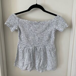 Old Navy Off-Shoulder White and Navy Polka Dot Top